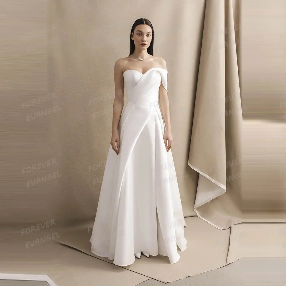 

Simple Woman's Wedding Dresses Sexy Side Split One Shoulder Sleeveless Bride Gowns Vestidos De Novia Customized Robe De Mariée