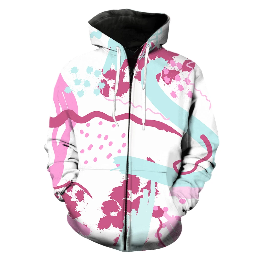 Abstract Art Graffiti Men's Zipper Hoodie With Hood Jackets Hip Hop 3D Print Tops Long Sleeve Sweatshirts Streetwear Unisex Cool