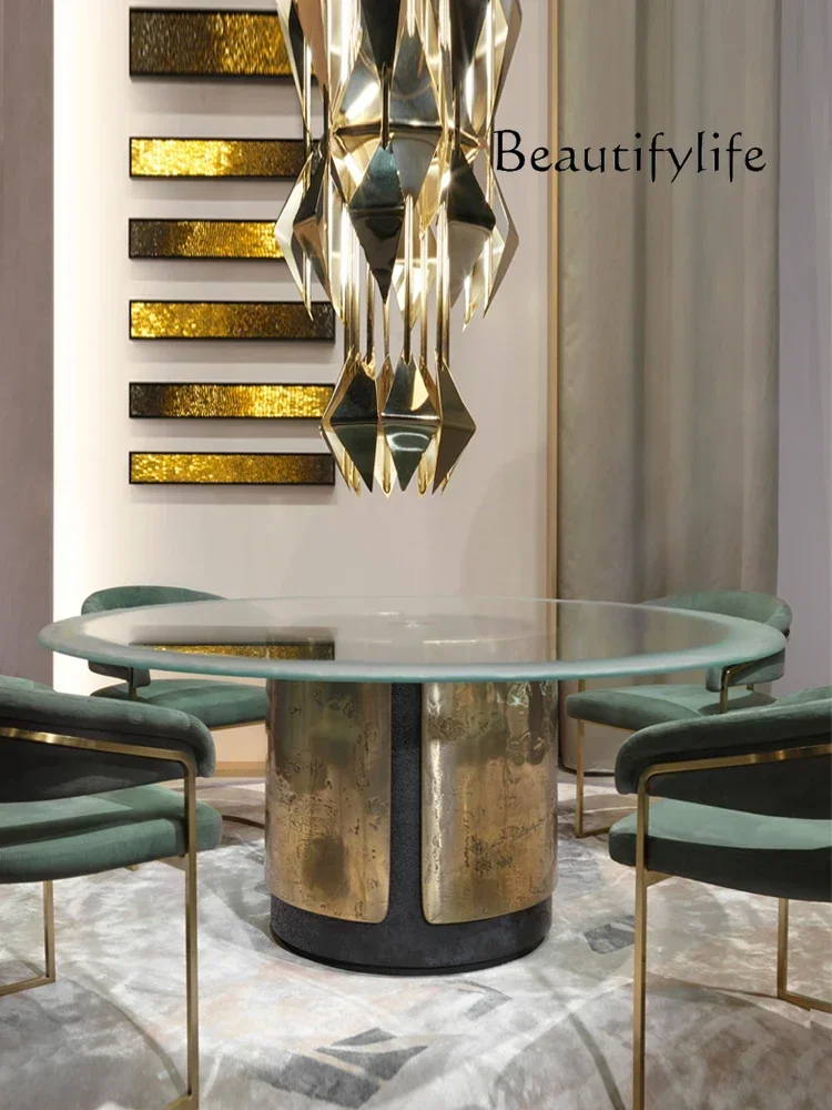 Light Luxury Modern Style Marble Dining Tables and Chairs Set round Band Turntable Large Apartment Italian Dining Table
