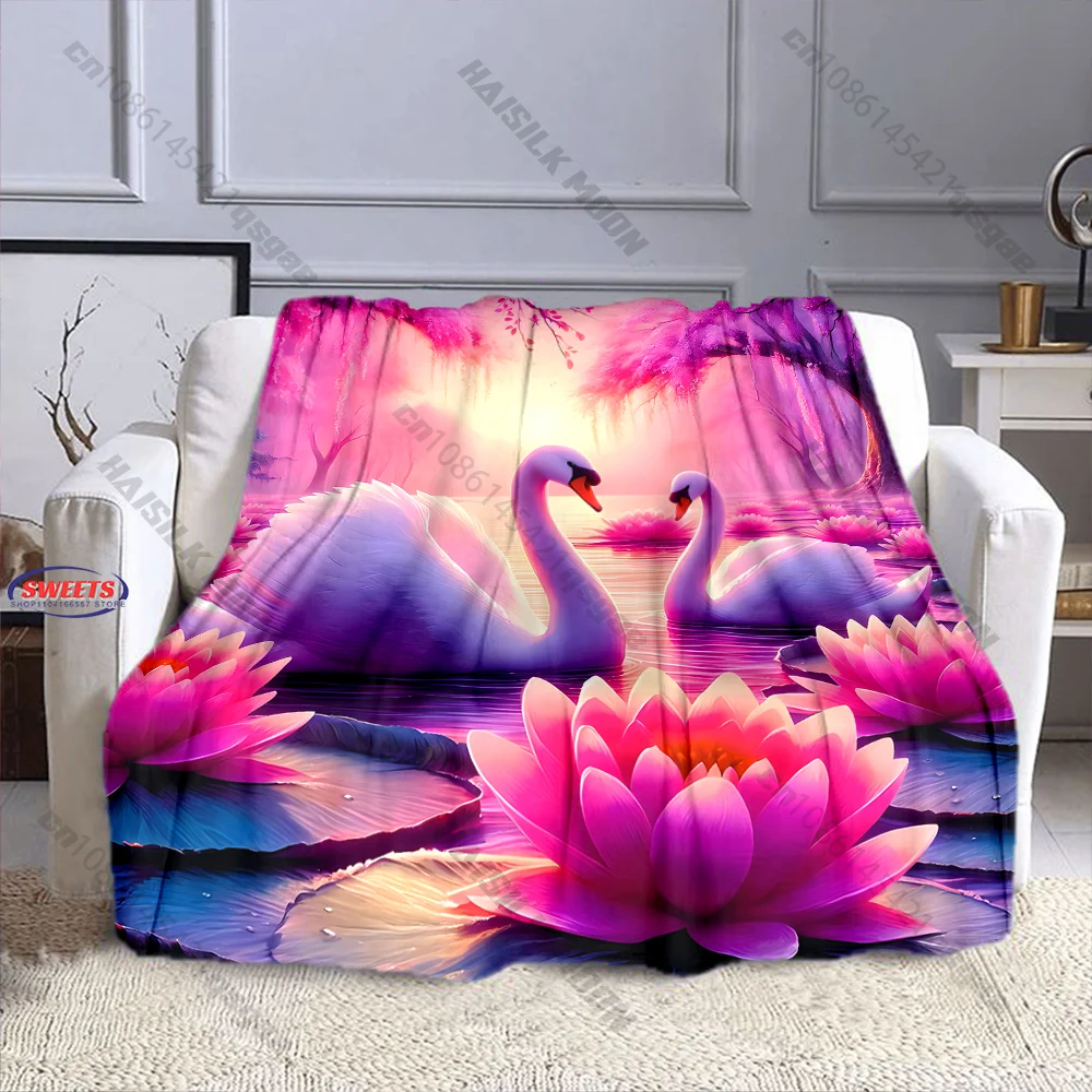 

"Elegant Swans Floral Blanket" Multiple sizes kid's and adults' bedroom living room sofa decor blanket, Exquisite gift