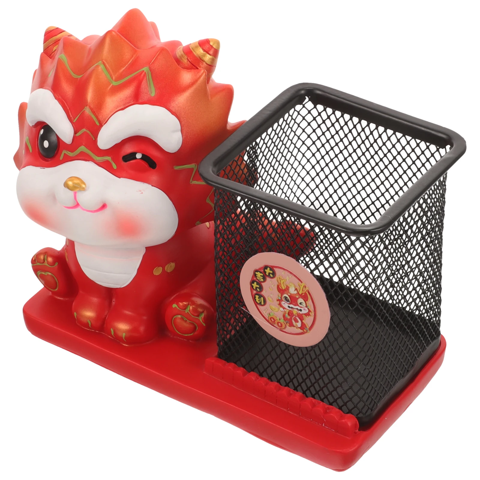 

Year of The Dragon Pen Holder Ornament Bookshelf Decor Resin Crafts Cute for Home Planters
