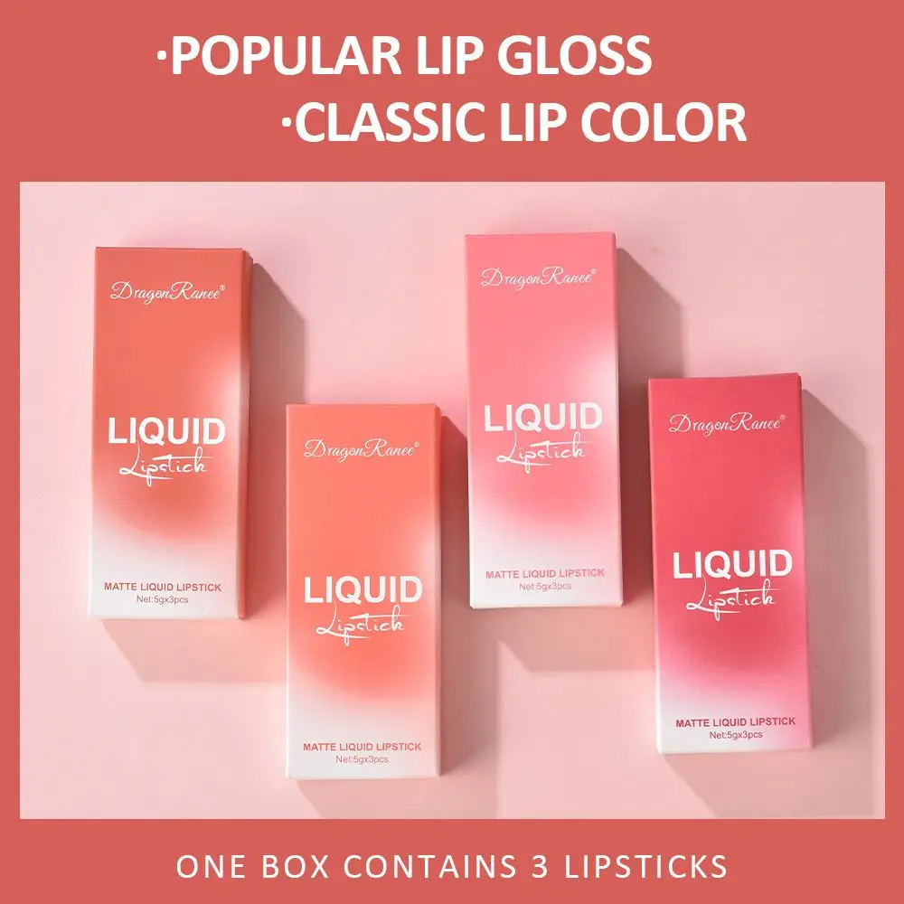

3PCS Women Cosmetics Long-Lasting Matte Lipstick Velvet Lip Glaze Makeup Tools Lip Gloss