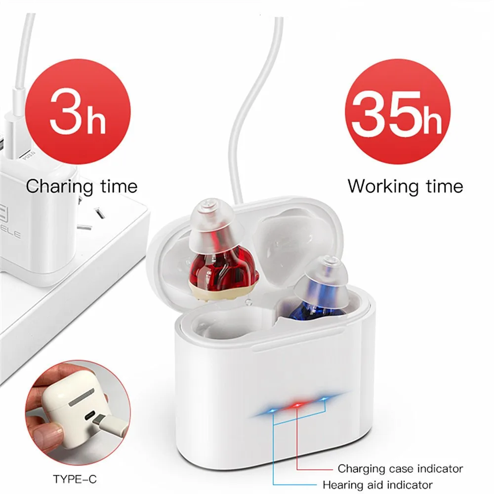 

Invisible Noise Reduction Assisted Listening Sound Amplifier Headset In-Ear Hearing Aid Magnetic Rechargeable For Elderly Person