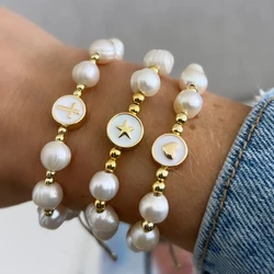 KKBEAD Natural Pearl Bracelet for Women Gift Star Jewellery Star Heart Cross Pulseras Luxury Designer Jewelry