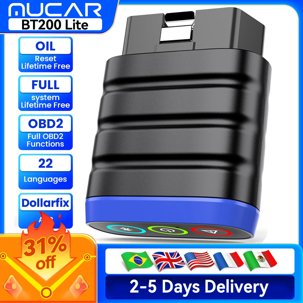 Neuer MUCAR BT200 Lite OBD2-Scanner, Diagnose aller Systeme, volle OBD2-Funktion, Kfz-Diagnosegerät, Ölrückstellung, lebenslanges kostenloses Update