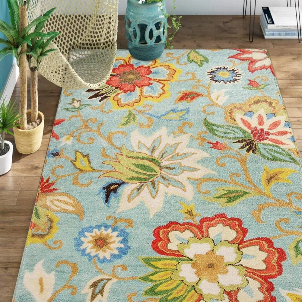

Modern Floral Area Rug - Washable Rug Non-Slip Colorful Vintage Accent Distressed Throw Rugs Floor Carpet for Living Room Bedr