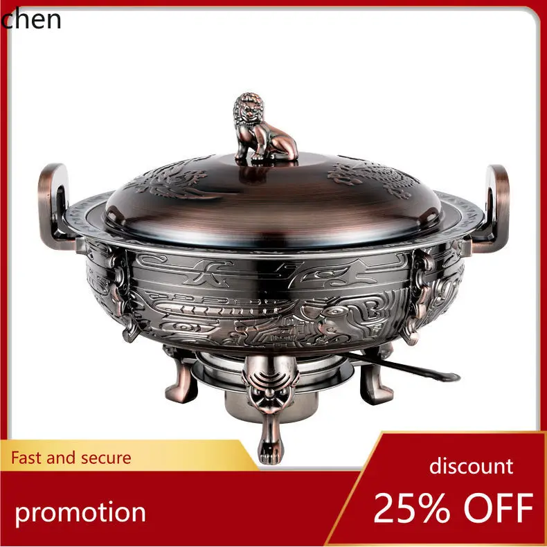 

High-grade Antique Copper Alcohol Heater, Exquisite Carved Dry Pot, Stainless Steel Chinese Hotpot, Hotel Specific Soup Pots