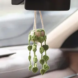 Boho Car Plant Crochet Hanging Basket, Hanging Plant for Car Decor, Car Accessories