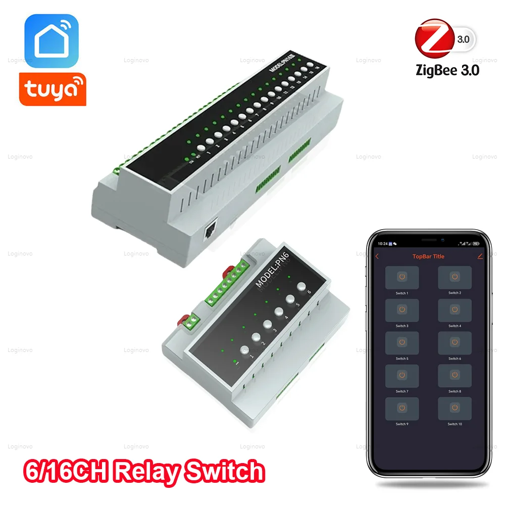 

Tuya Zigbee Smart Switch Module 50A 6CH 16CH Relay Breaker 110V 220V Smart Home DIY Switches Works With Gateway Hub Smart Life