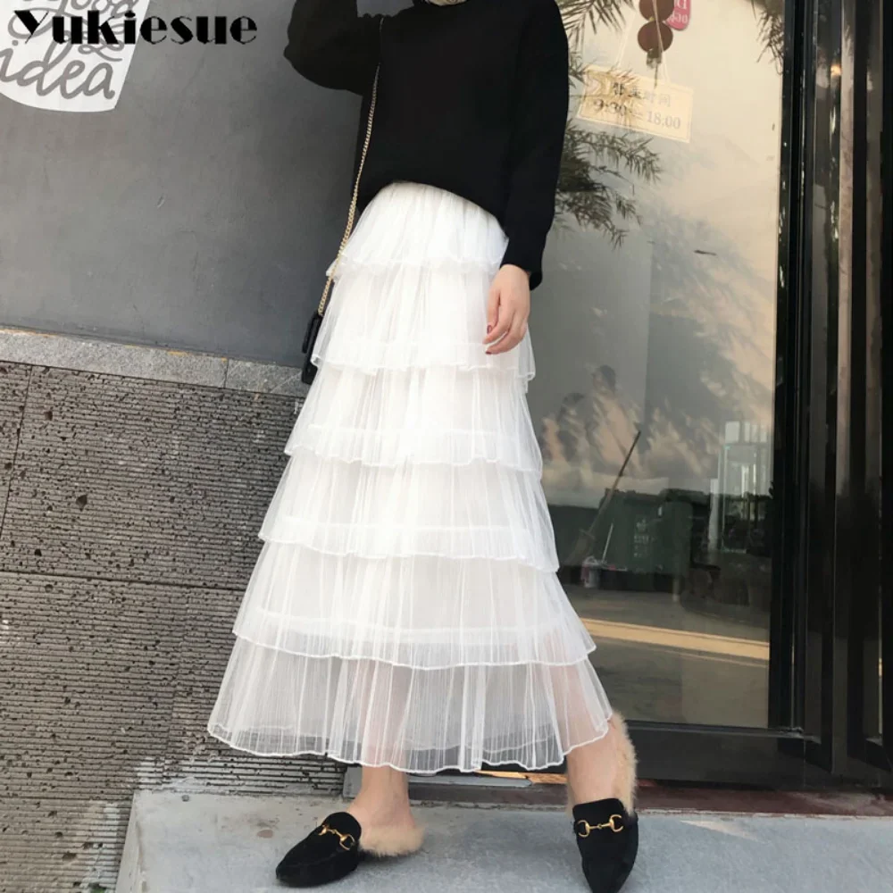 2023 الربيع الصيف اليابان نمط موضة الاتجاه Harajuku مرونة عالية الخصر ألف خط تنورة عادية بلون تنورة طويلة Languid الرياح