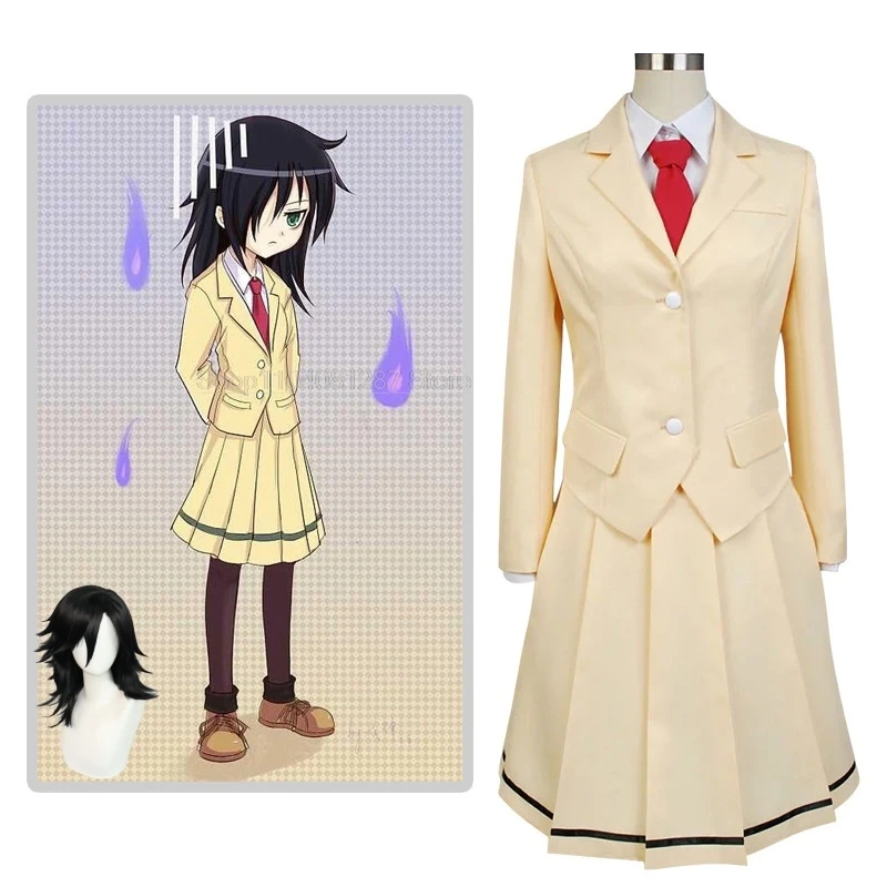 Anime WataMote Tomoko Kuroki Cosplay Kuroki Tomoko Costume Jk School Uniform Dress Lovely Lolita Christmas Party Black Wigs Cos