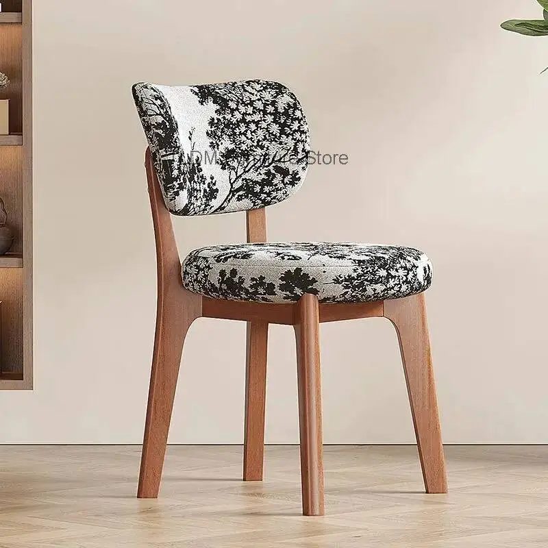 Mid-Century Modern Floral Print Dining Chair, Wood Frame Accent Chair, Retro Ergonomic Chair for Kitchen Living Room Furniture