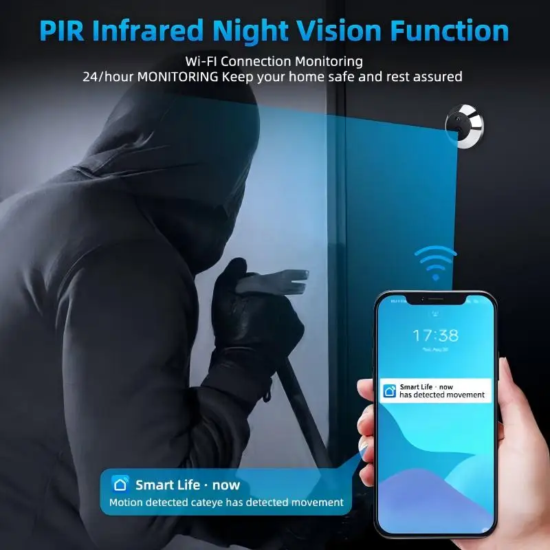 מצלמת עינית לדלת 3MP בחיבור WiFi עם זווית 140 מעלות וחיישן תנועה, תמונה 6