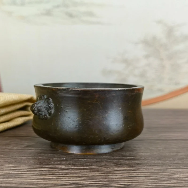 Xuande Double Lion Ear Ornament, Vintage Home Decor Metal Craft Incense Burner