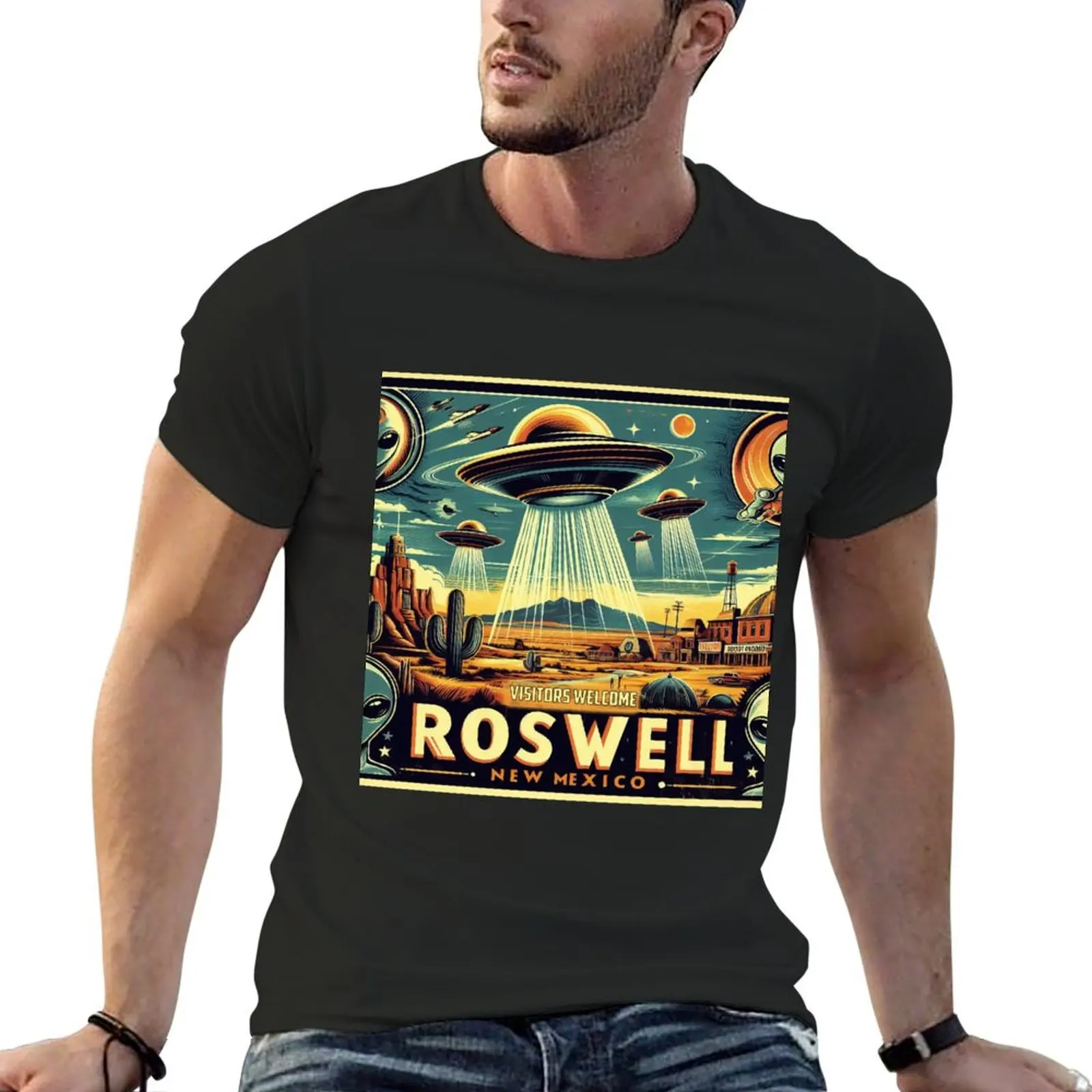 ROSWELL TOURISM POSTER (Visitors Welcome!) T-Shirt summer tops korean fashion plain t shirts men