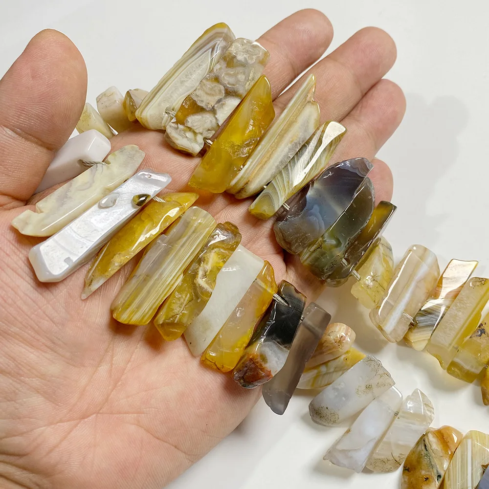 Irregular Natural Yellow Boswana Agates Stone Stick Beads Top Drilled Point Flat Charm Pendant Beads for DIY Necklace Jewelry