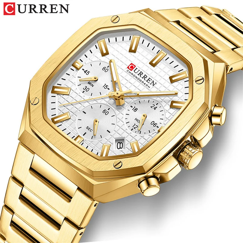 Reloj Curren 8459 para hombre, cronógrafo de negocios, reloj masculino de cuarzo, informal, de lujo, a la moda, reloj saat de marca superior