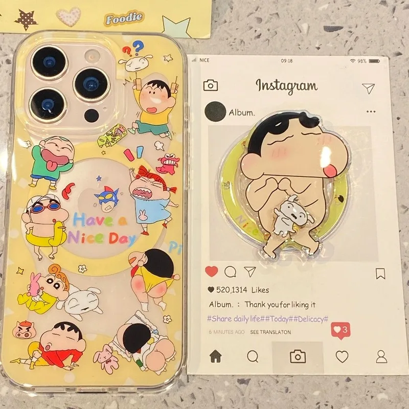 

Чехол для телефона с рисунком аниме Crayon Shin chan, с магнитным кронштейном, подходит для Apple, новый iPhone 17promax/16Pro/15/13/14Plus/12