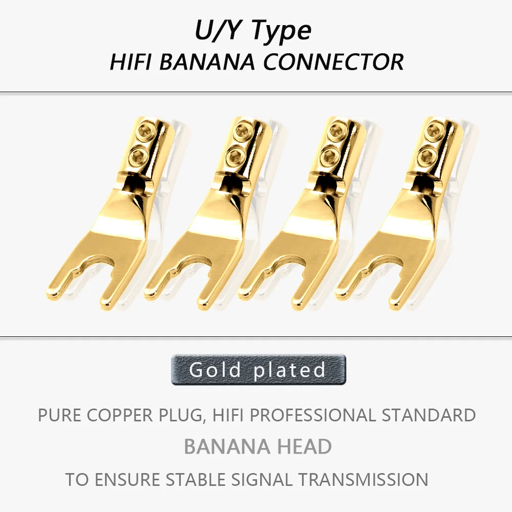 10pcs Gold-plated Copper Banana Plugs U/Y Type High quality Banana Connector Speaker Wire Connector With double Screw locks