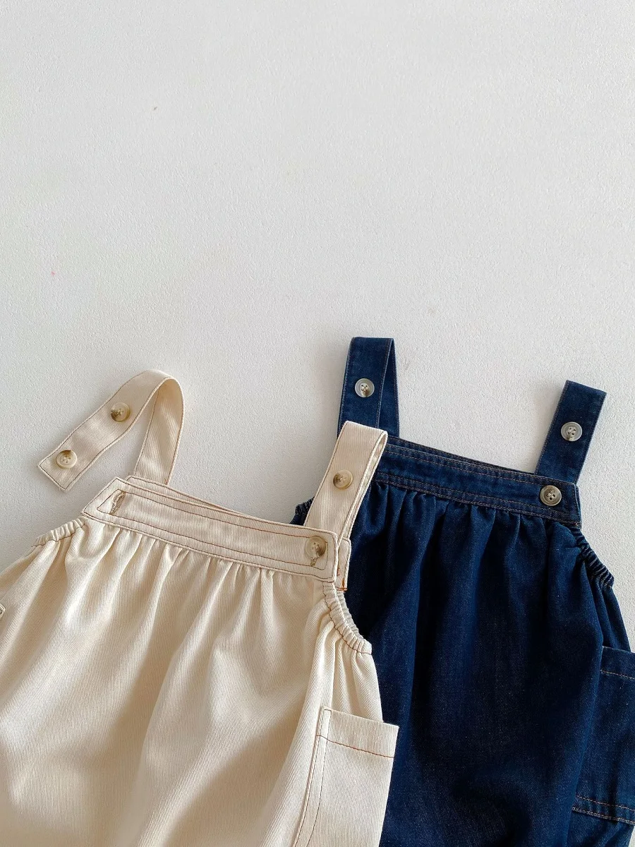 2024 Summer Baby Denim Romper 0-3Years Toddler Boy Girl Solid Pocket Jeans Romper Suspender Overalls Playsuit Outfits Clothes