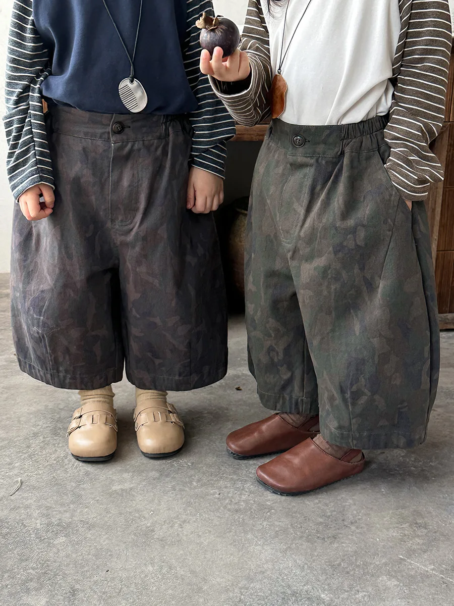 

Korean Loose Kids Wide Leg Pants 1-7T Handsome Camouflage Boys Straight Trousers Childrens Elastic Waist Girls Baby Casual Pants