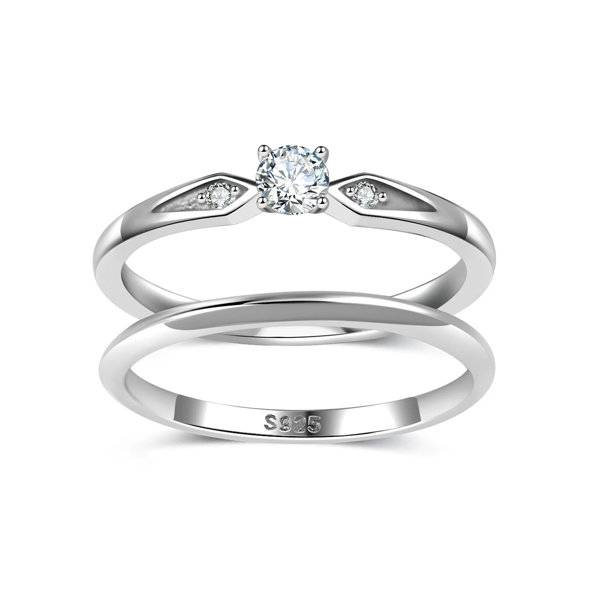 S925 sterling silver plated with 18K white gold round moissanite diamond small set ring 3.5mm/0.2ct for women gift