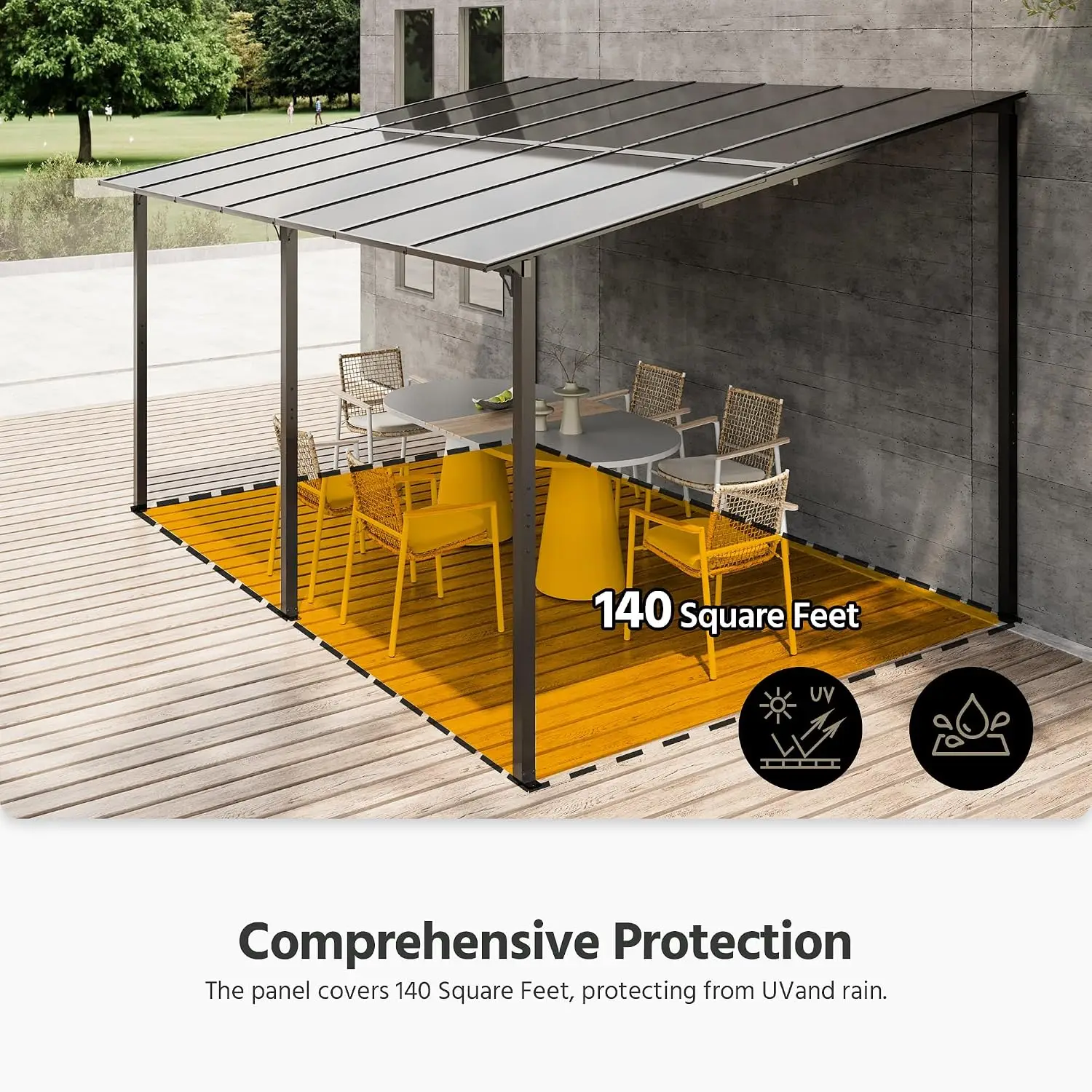 14'×10' Gazebo for Patio, Lean to Gazebo Pergola with Roof, Large Wall-Mounted Hard Top Heavy Duty Awnings for, Customized