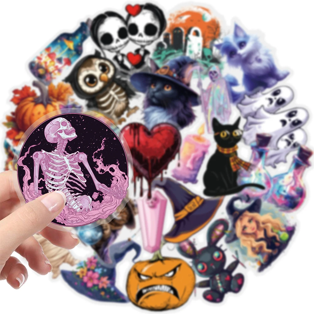 

10/30/50pcs Gothic Witch PET Stickers Horror Halloween Skull Wtichy Cartoon Sticker Phone Motorcycle Helmet Cool Graffiti Decals