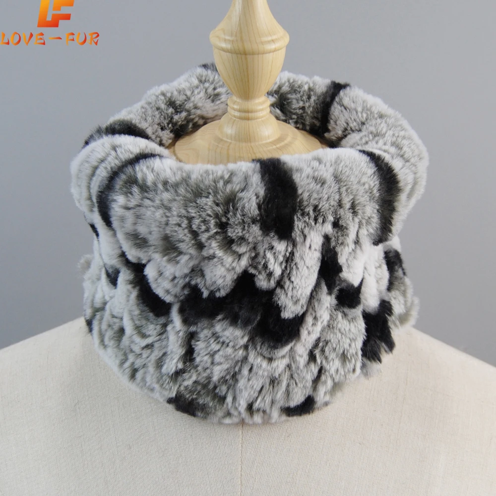 Good Elastic Rex Rabbit Fur Ring Scarves Winter Warm Women Genuine Rex Rabbit Fur Scarf Knitted Real Natural Fur Wraps Headbands