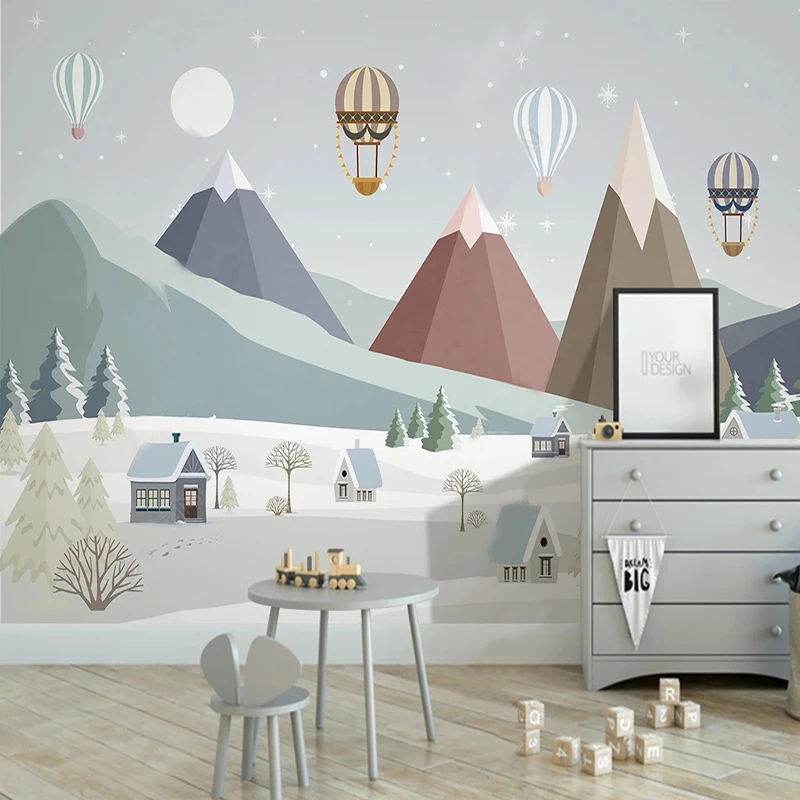 

Custom Any Size Mural Wallpaper Cartoon Snow Mountain Balloon Scenery Children's Room Bedroom Decor Fresco Papel De Parede 3D