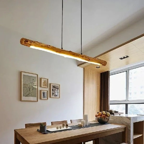 Japanese Retro Restaurant Wooden Long Pendant Light Dimmable Chandelier For Tea House Dining Room Kitchen Bar Decor Lamp Fixture