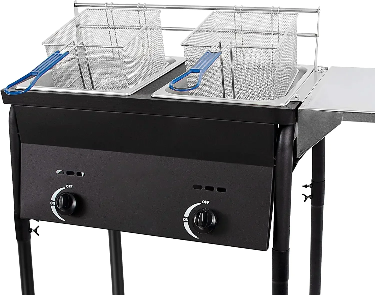 

Two Tank Outdoor Deep Fryer with Baskets | Propane Deep Fryer with 2 Stainless Steel Basket & Lid Covers | Large Oil Tank