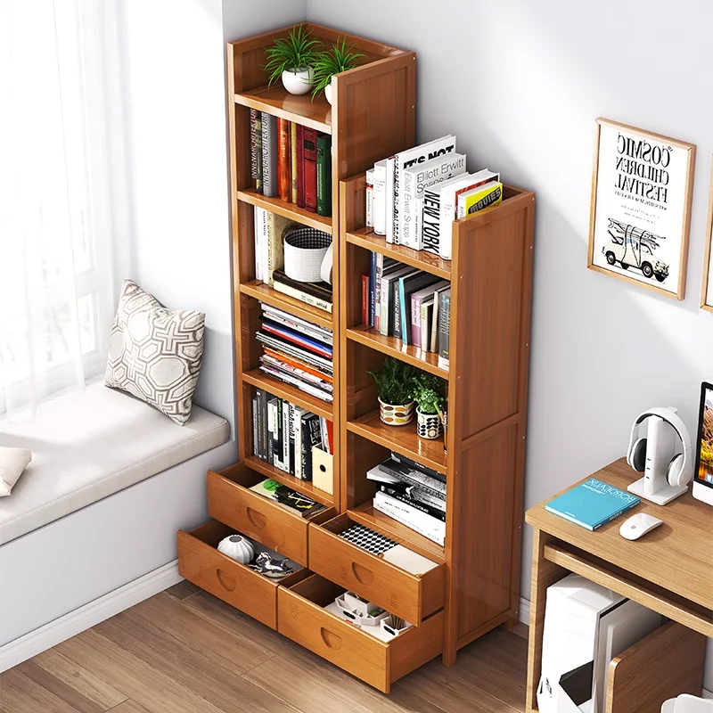 Living Room Simple Children's Bookshelf Floor-to-ceiling Solid Wood Storage Cabinet Bookcase Shelving To Save Space