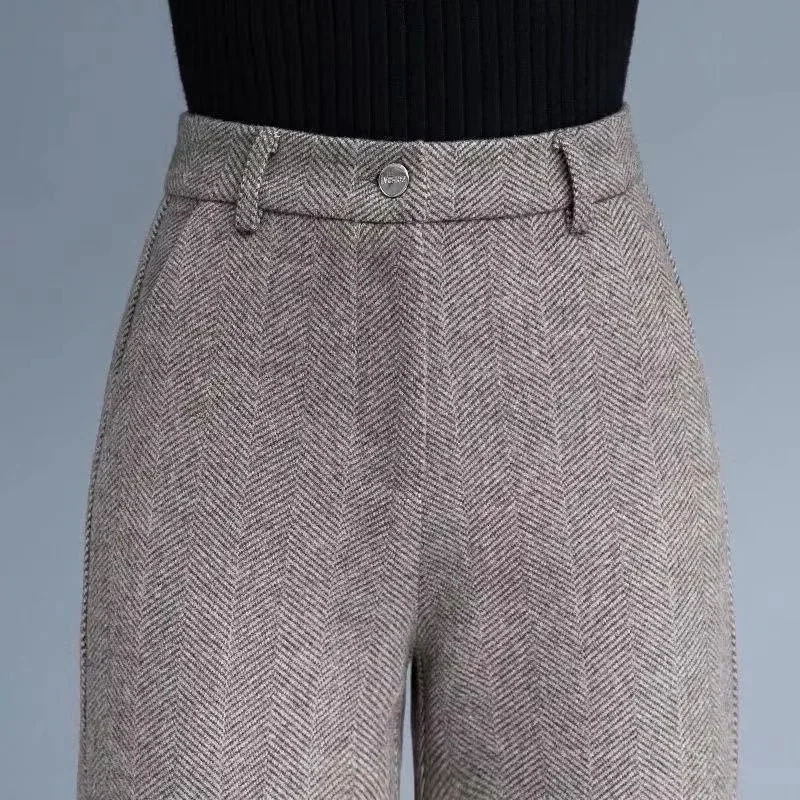 المرأة الصوفية السراويل واسعة الساق الخريف الشتاء سميكة عارضة فضفاض التخسيس مستقيم عارضة السراويل الغربية النسائية #4