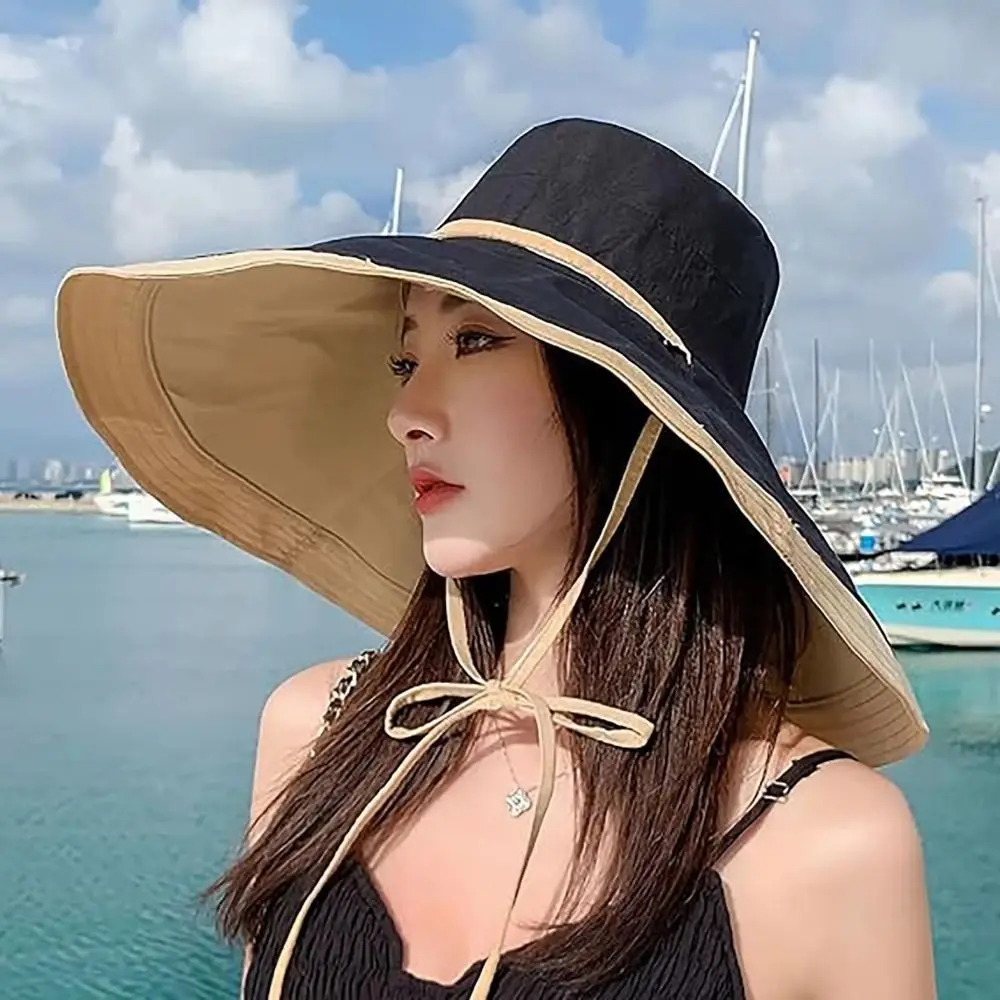 

High Top Double-Sided Women Fisherman Hat Foldable Anti-Ultraviolet Wide Brim Sun Hat Travel Outdoor Sun Protection Hat Summer