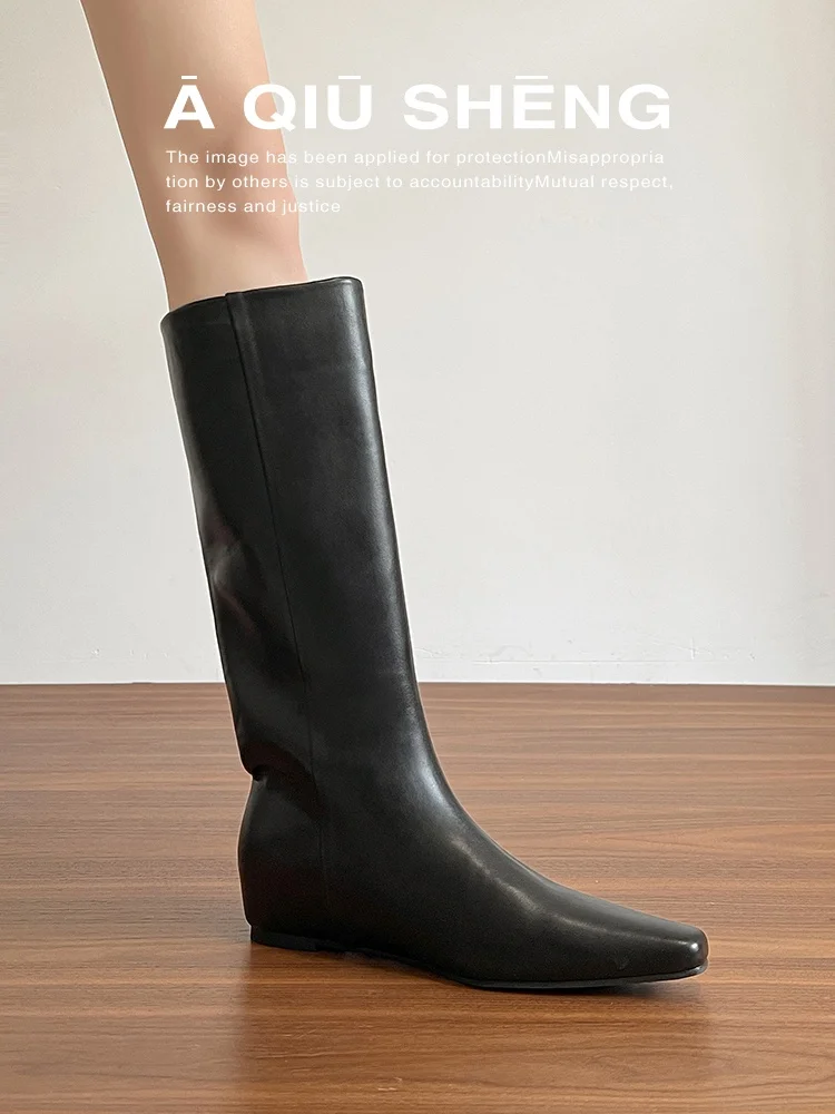 bottes-longues-en-cuir-d'agneau-a-bout-carre-pour-femme-bottes-a-tube-haut-rehaussant-interieur-effet-jambe-droite-nouvelle-collection-automne-2025