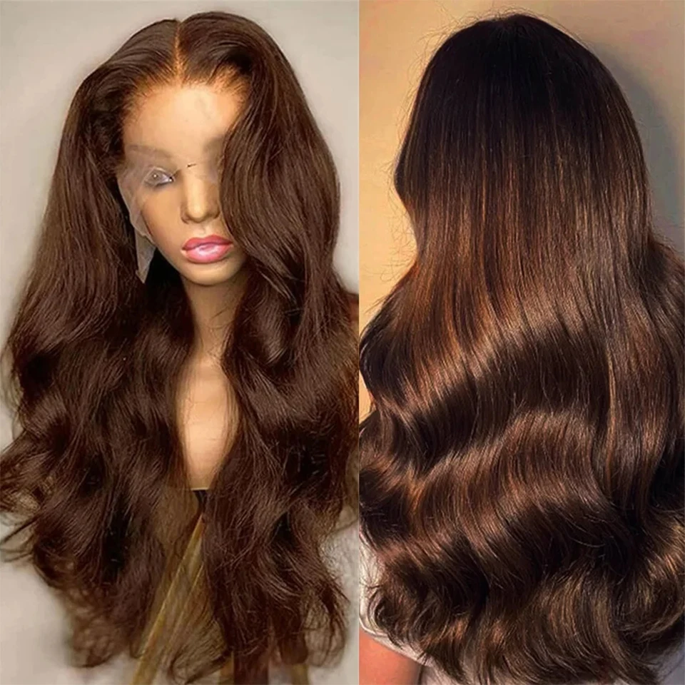 

Clearence Sale Brown Body Wave Human Hair Wigs Big Discounts 13x4x1 T part Lace Wig Chocolate Brown Remy HairMiddle Part Wig