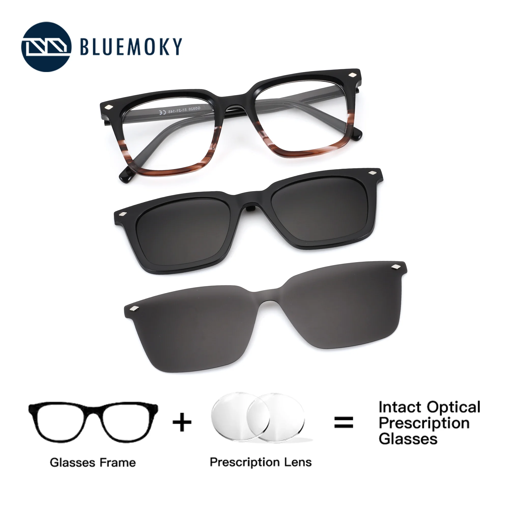 

BLUEMOKY Acetate Butterfly Prescription Glasses,Men's Square Sunglasses Clip,Progressive Myopia Vision Correction Optical Lenses