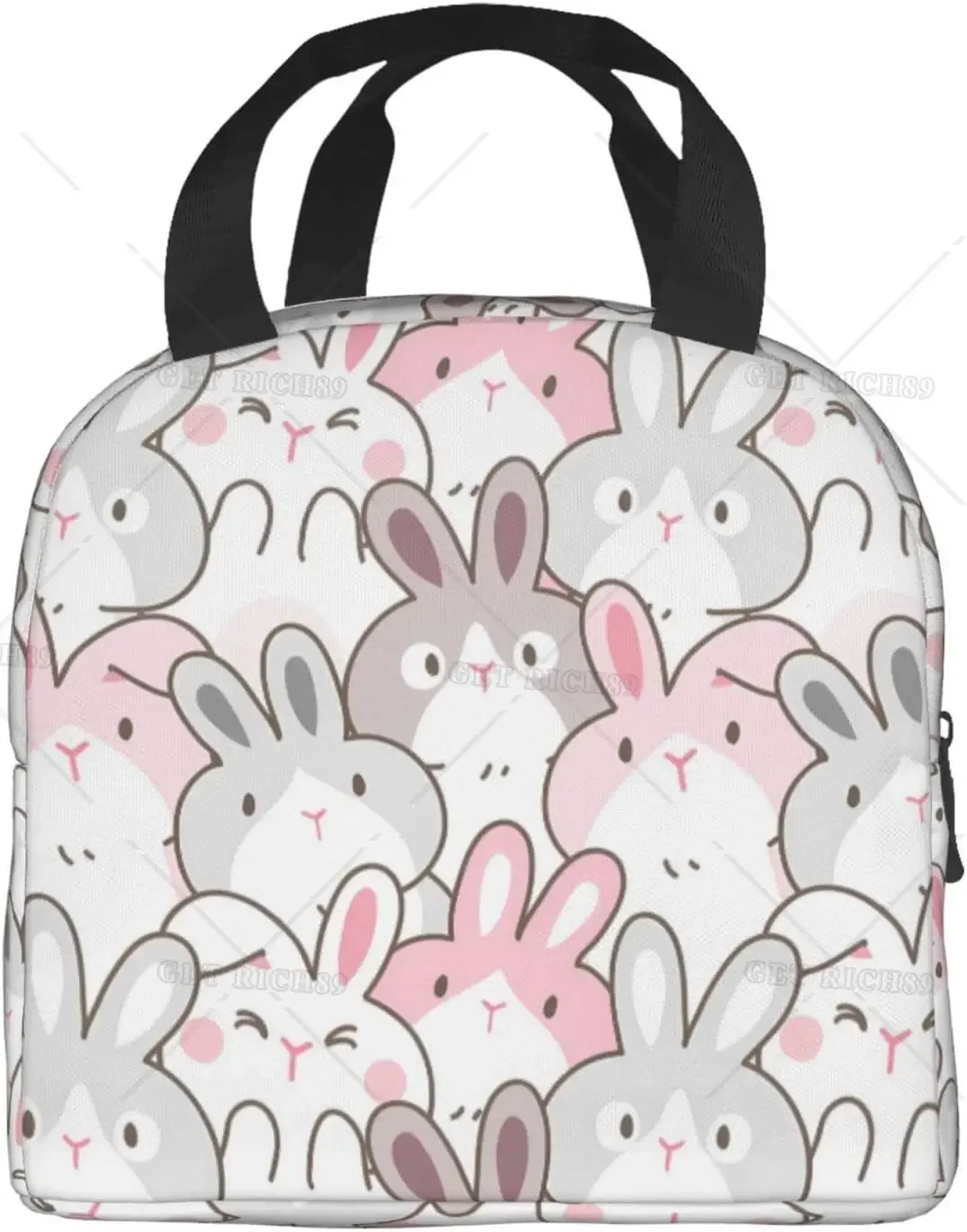 Cute Cartoon Rabbit Lunch Bag Insulated Lunch Box for Women Men Reusable Lunch Cooler Bag with Pocket for Office Picnic Work