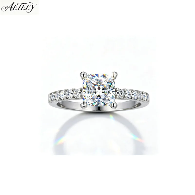 AETEEY 925 Silver Small Square Sugar Moissanite Ring Elegant Women Wedding Engagement Stackable Finger Jewelry
