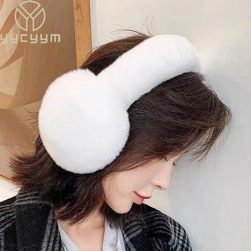 

2025 New Style Winter Ear Muffs For Women Winter EarWarmers Soft Warm Cable Furry Real Rex Rabbit Ear Covers For Cold Weather