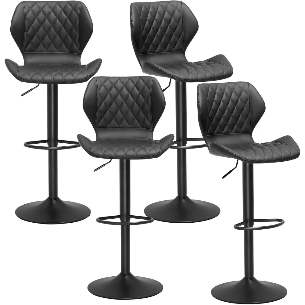 Black Leather Bar Stools, Barstools altura do contador ajustável para Kitchen Island, 400lbs Capacidade, conjunto de 4