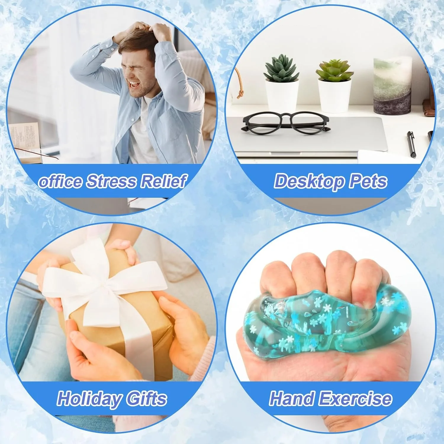 Stress Ice Cube with Snowflakes Squeeze Toy Slow Rise Sensory Squishy Balls for Kids Anxiety Relief, Classroom Prizes