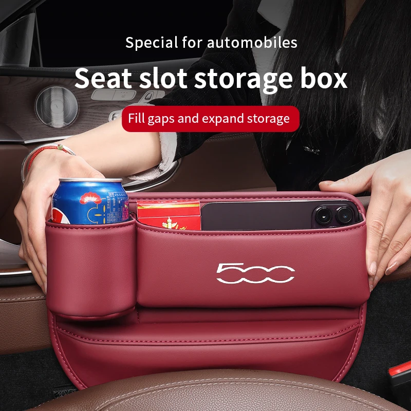 Car Seat Gap Crevice Storage Box For Fiat 500 500l 500x 500e Abarth Cup Phone Key Pocket Bag Leather Auto Interior Accessories