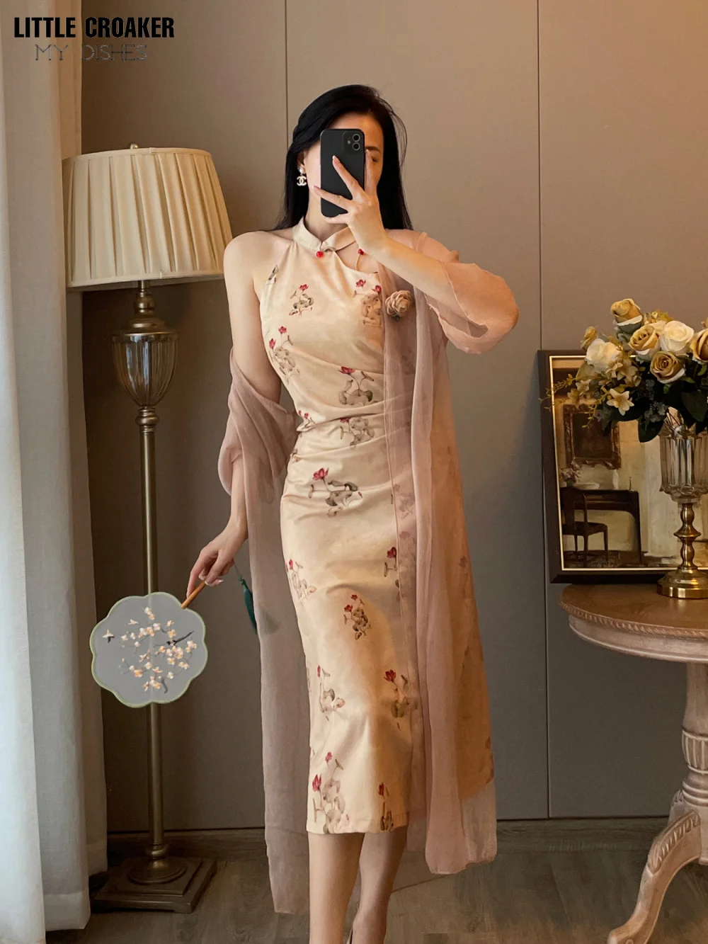 Women Hanging Neck Youth Retro Improved Chinese Qipao Dress Women's Summer New Style Style Waist Wrapping Slim Long Dress