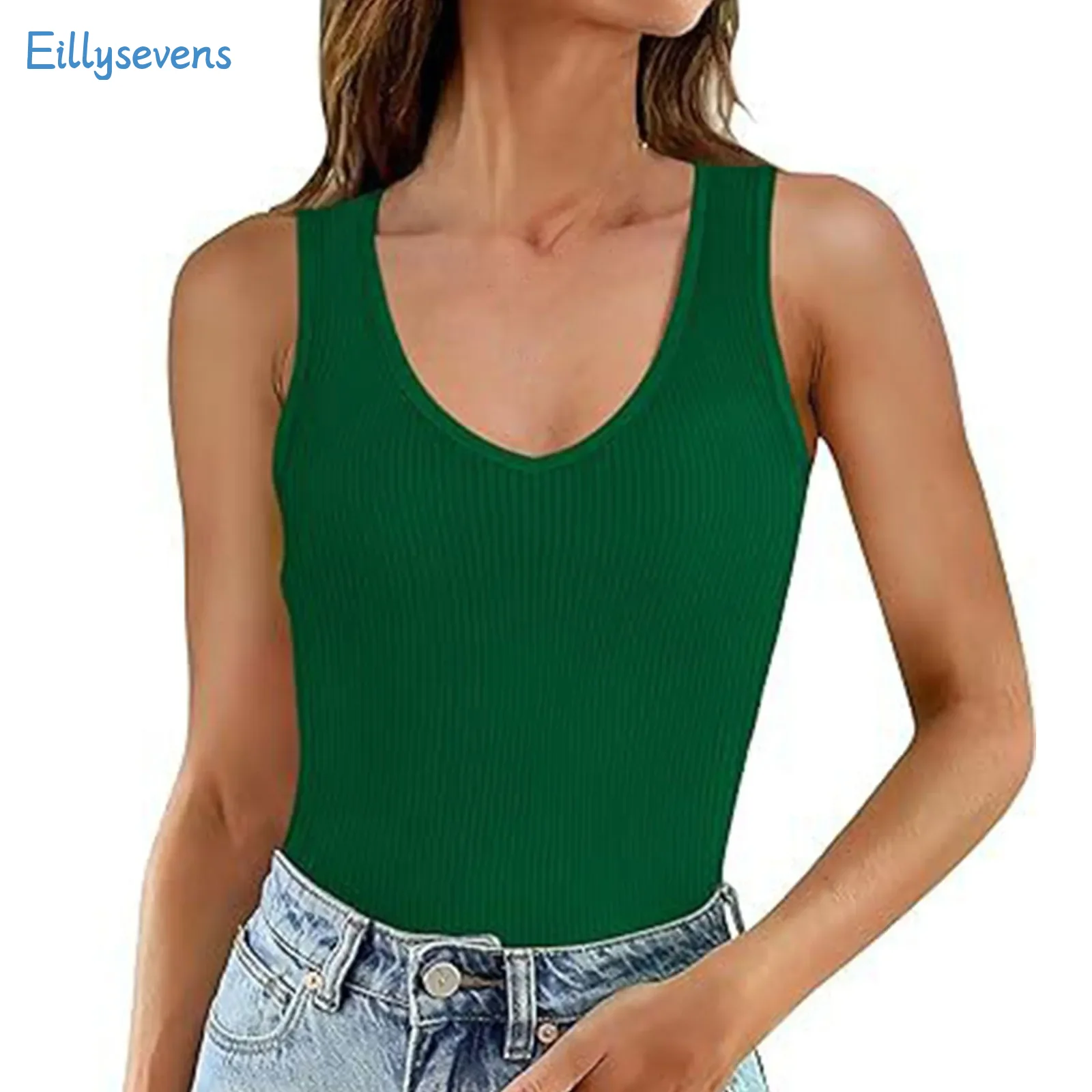 Women'S Pit Strips Vest Solid  V-Neck High Elasticity Workout Sleeveless Tops Summer Daily Commute Casual All-Match Slim Tanks