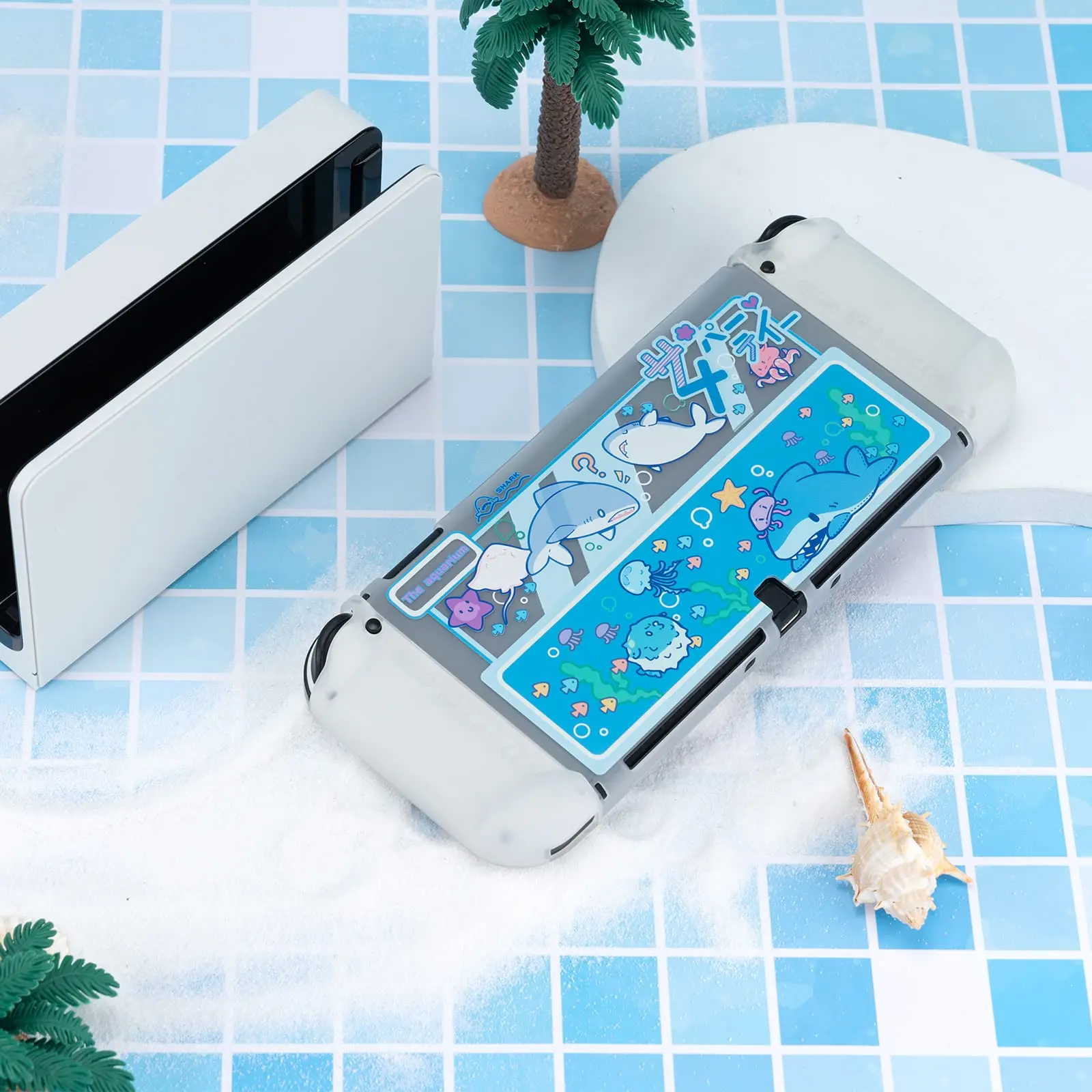 GeekShare Shark Party Hard Shell Transparent Split Joy-con Protective Cover Case For Nintendo Switch OLED Shell
