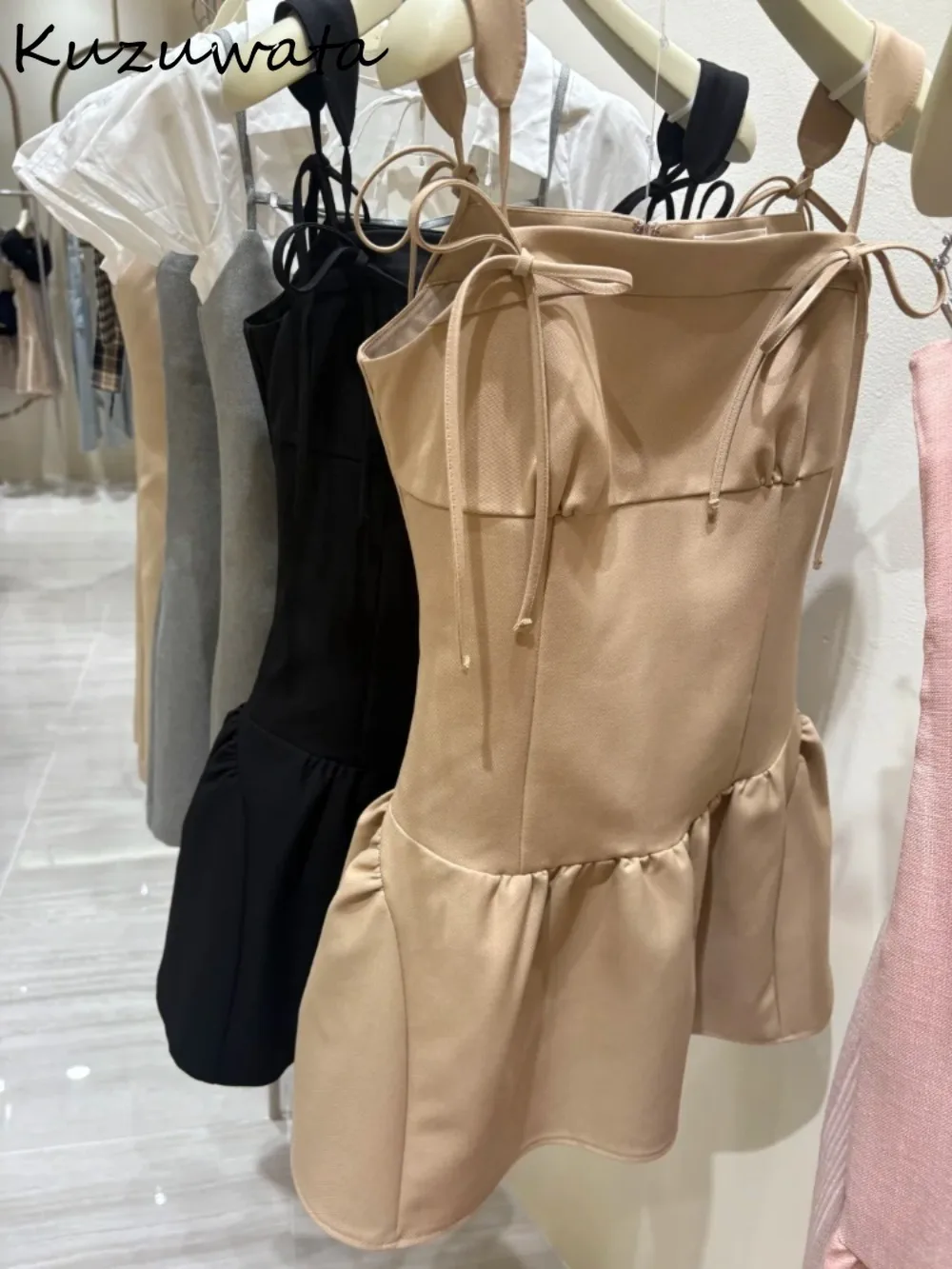 

Kuzuwata Shoulder Strap Sleeveless Sling Strapless Dress New Advanced Lovely Mujer Japan Ball Gown Sweet Fresh Solid Moda Robe