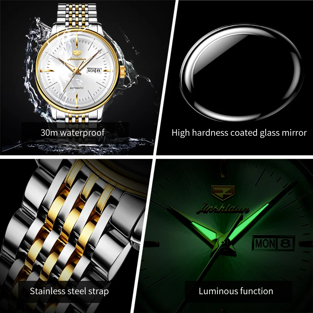 JSDUN Stainless Steel Automatic Mechanical Male Watch Casual Fashion Watches for Men New Waterproof Luxury Men\'s Wrist Watches