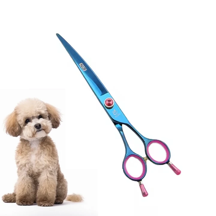 

Fenice High Quality 7.5/8inch Overlength JP440C Pet Grooming Curved Scissors Electroplating Blue Bending Shear for Big Dogs